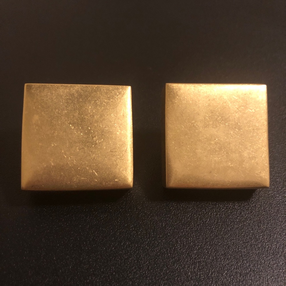 Gold Tone Square Heavy Vintage Stud Earrings